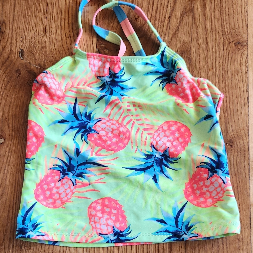 Girls Neon Pineapple Tank Top - Bright Green & Pink